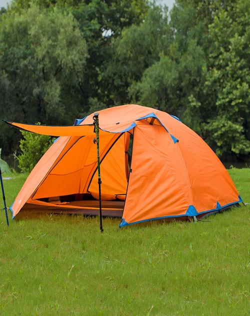 防水防暴雨 中性橙色双层帐篷 玻纤杆